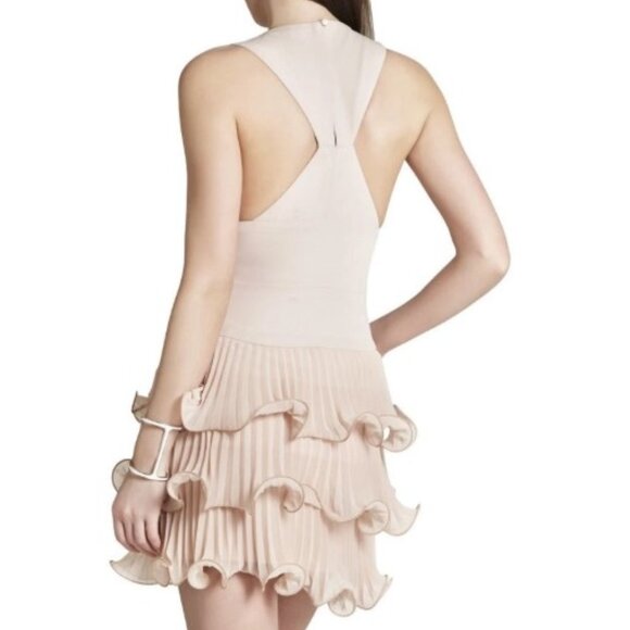 BCBGMaxAzria Dress, V neck, 3 Tiered Ruffled,  Size 12, Blush pink - Picture 2 of 8